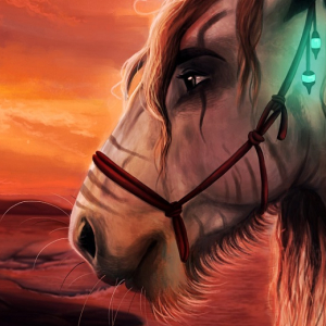 Digital painting d'un cheval sauvage nordique dans un fjord
