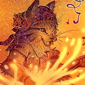 Dessin digital et traditionnel d'un chat qui joue du banjo et chantant dans l'herbe