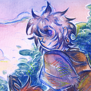 Watercolor of my characters Gris and Fauve travelling