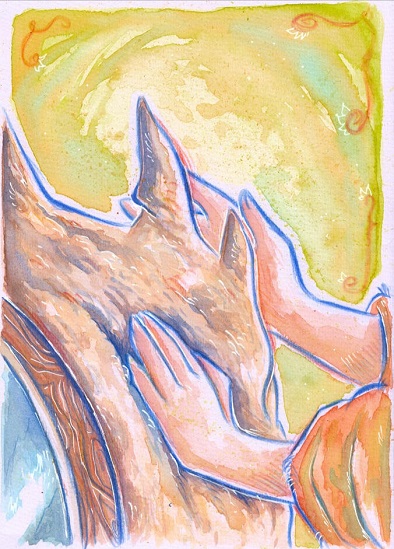 Aquarelle de la construction d'une maison en terre pour mon mémoire